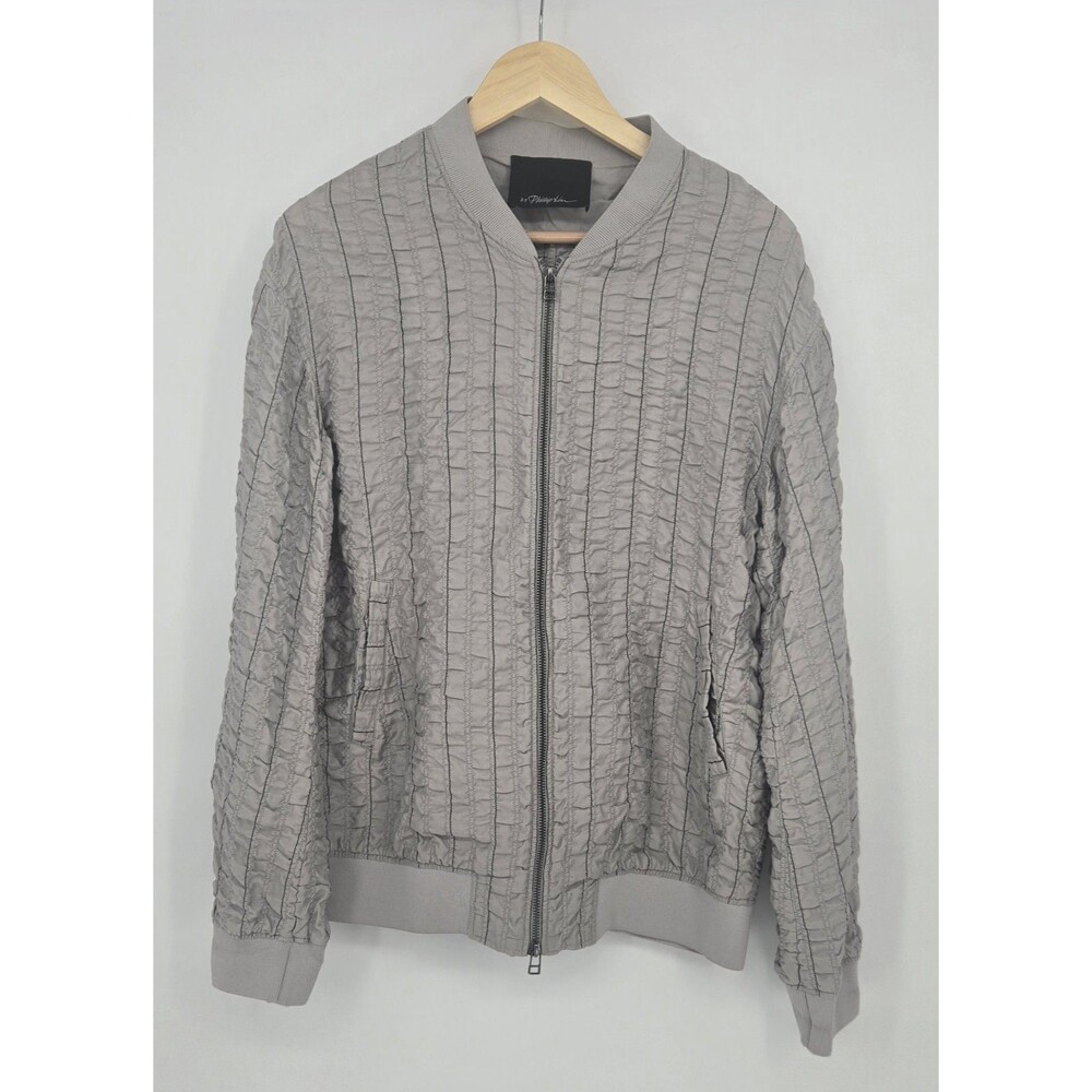 3.1 Phillip Lim Quilted Beige/Gray Silk‎ Bomber Jacket Runway Sample Mens Medium